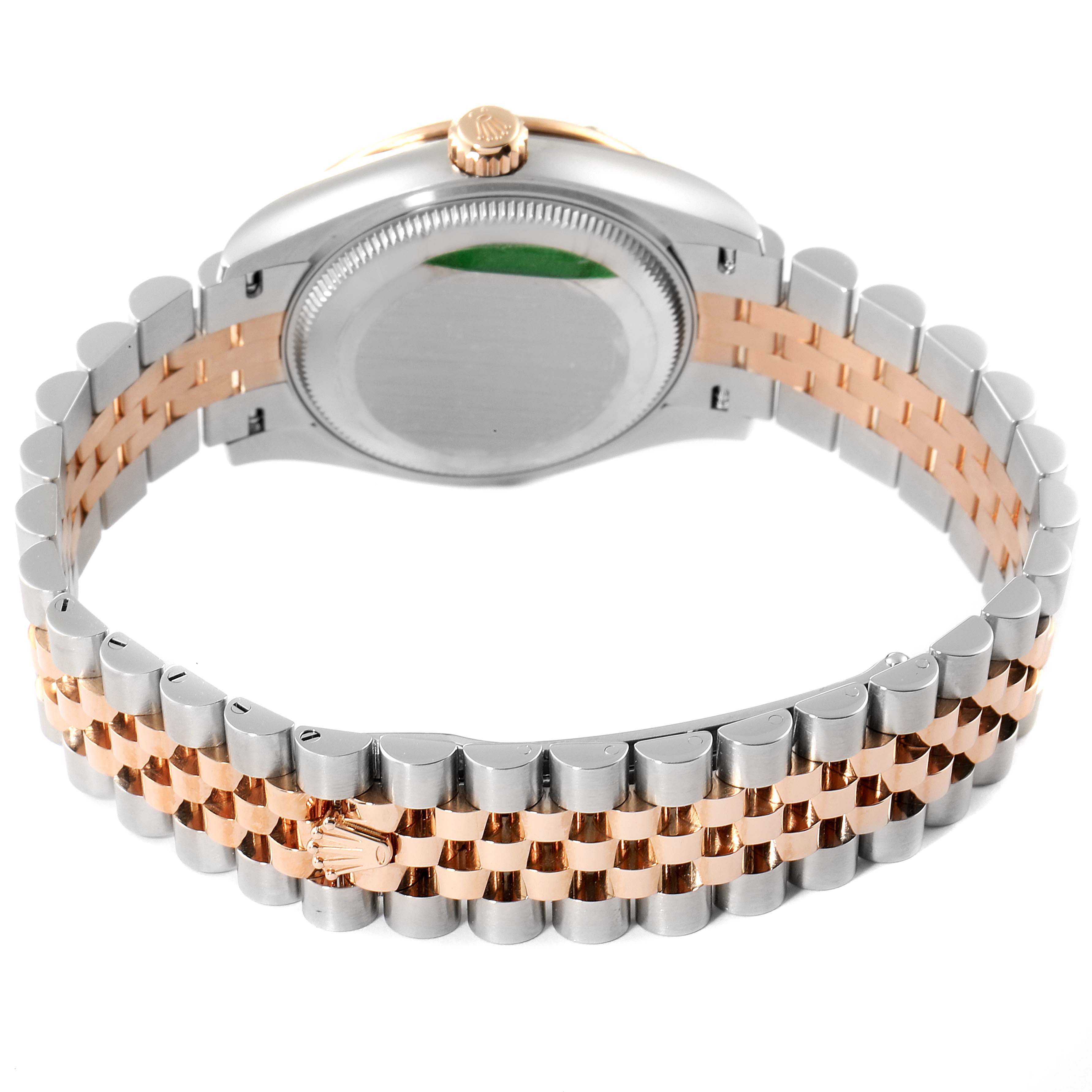 This image shows the back case and the two-tone bracelet of a Rolex Mid-Size 278341 Women's Steel and Gold (two tone) Brown Dial 278341 Women's Steel and Gold (two tone) Brown Dial model watch.