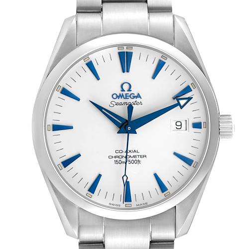 The Omega Seamaster 2503.33.00 Men's Stainless Steel Silver Dial watch is shown from the front, highlighting the dial, hands, case, and part of the bracelet.