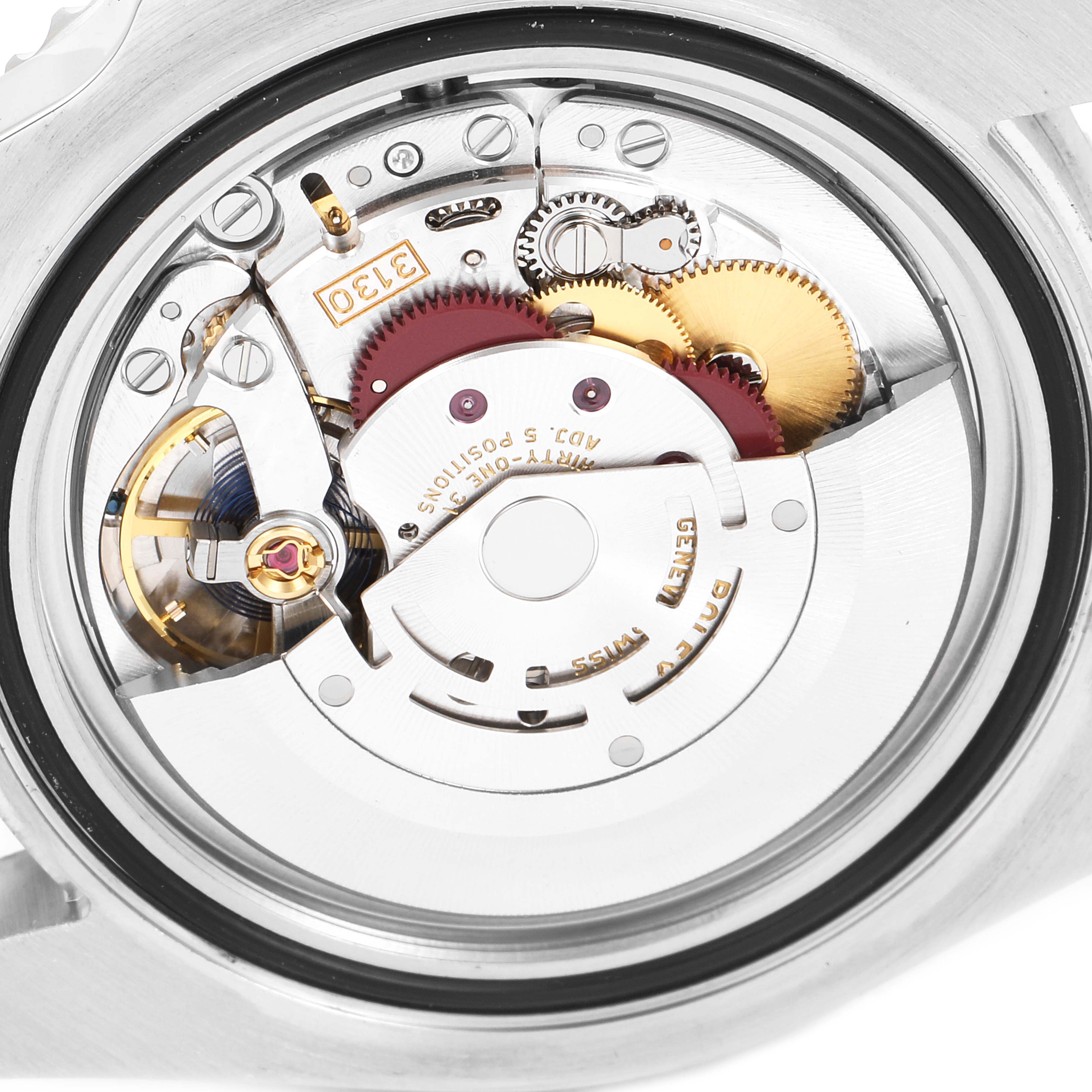 This image shows the back view of a Rolex Submariner 114060 Men's Stainless Steel Black Dial 114060 Men's Stainless Steel Black Dial watch, highlighting its detailed automatic movement mechanism.