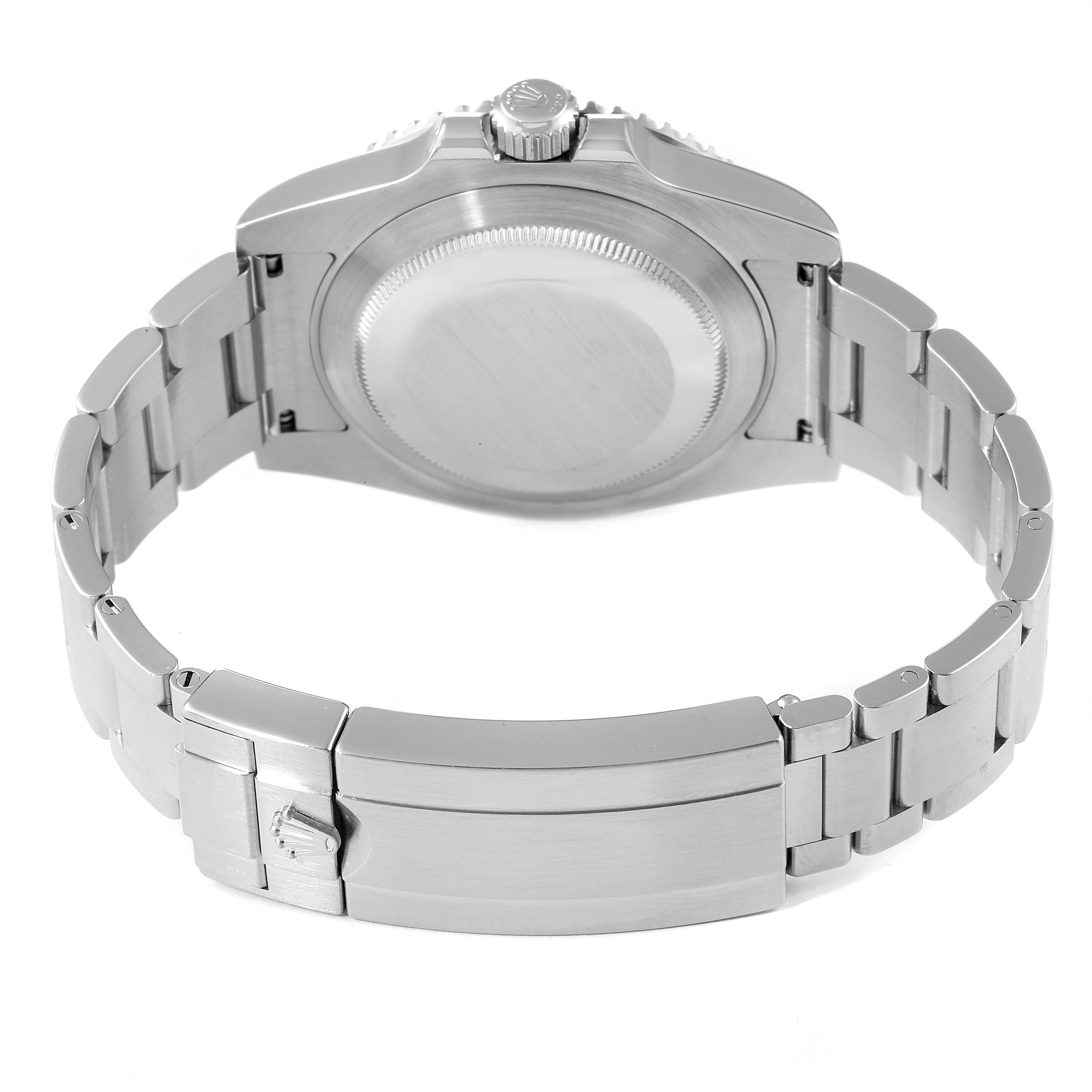 The image shows the back view of a Rolex Submariner 114060 Men's Stainless Steel Black Dial 114060 Men's Stainless Steel Black Dial watch, highlighting the case back and the bracelet clasp.