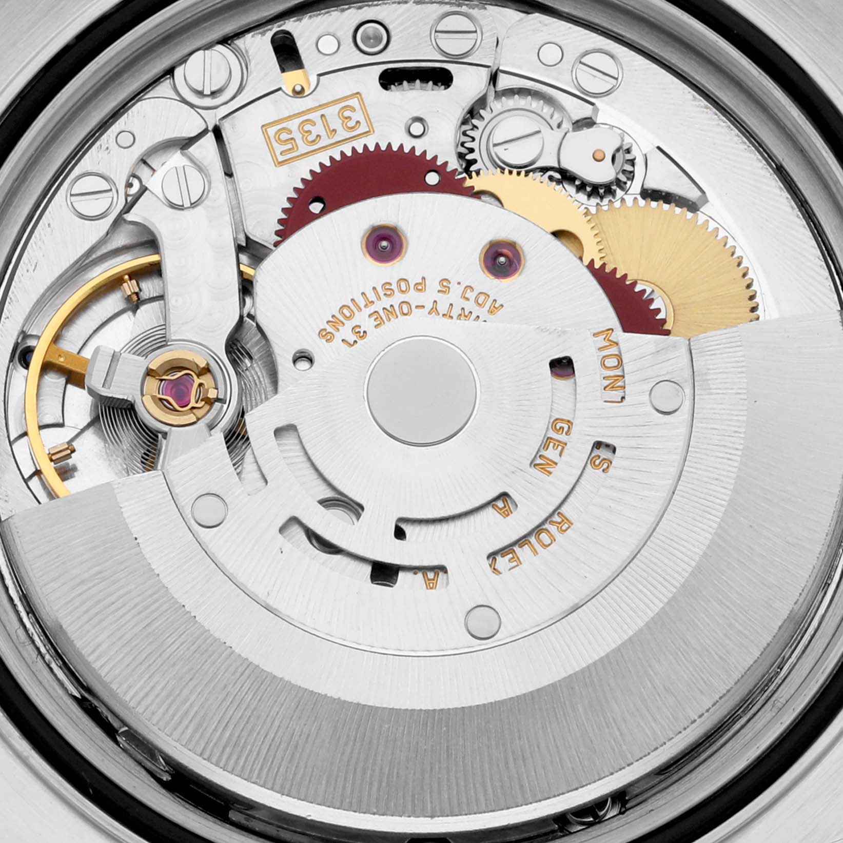The image shows an up-close view of the movement mechanism of a Rolex Turn-o-Graph 16264 Men's Stainless Steel Black Dial 16264 Men's Stainless Steel Black Dial watch.