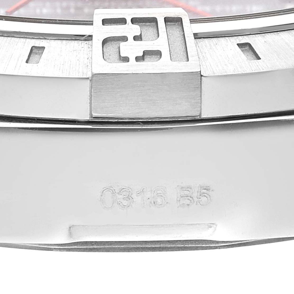 Close-up of the Breitling Avenger A3239011-C872-170A Men's Stainless Steel Black Dial A3239011-C872-170A Men's Stainless Steel Black Dial watch shows its bezel, part of the dial, and the engraved model number on the case.