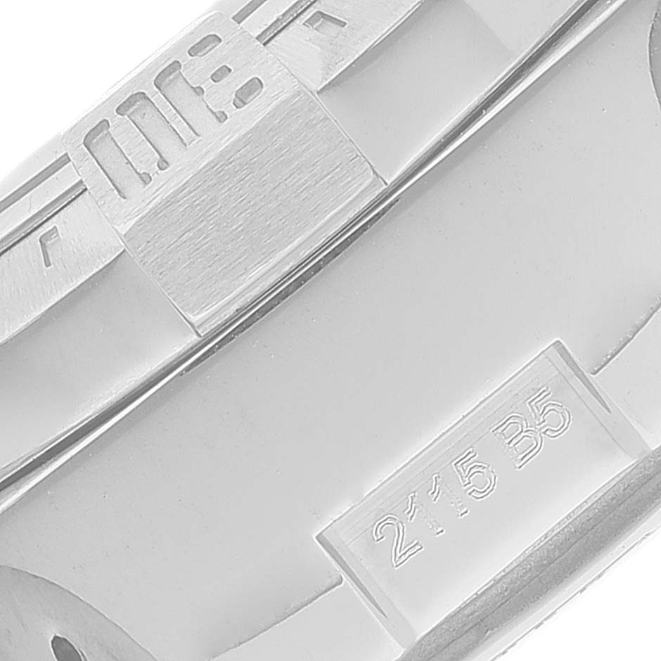 This is a close-up view of a Breitling Avenger A13381 Men's Stainless Steel White Dial A13381 Men's Stainless Steel White Dial watch's bracelet clasp and a part of the number.