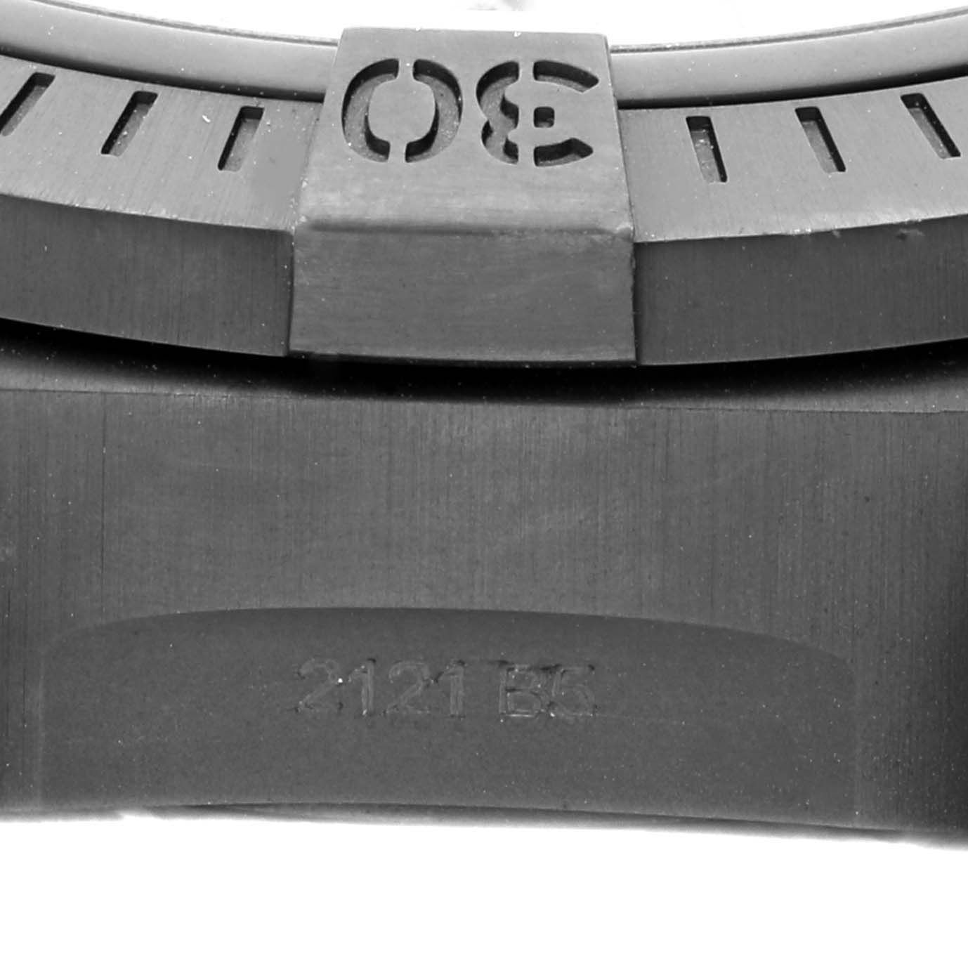 This image shows a close-up of the bezel and part of the strap of a Breitling Avenger V13317101L1X2 Men's Titanium Green Dial V13317101L1X2 Men's Titanium Green Dial watch.