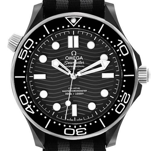 The image shows a front view of the Omega Seamaster 210.92.44.20.01.002 Men's Ceramic Black Dial 210.92.44.20.01.002 Men's Ceramic Black Dial watch, displaying its face, bezel, and crown.