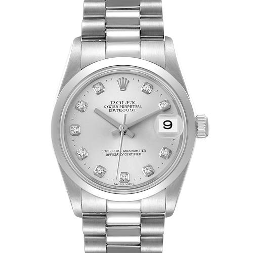 This image shows a frontal view of the President model Rolex watch featuring its dial, bezel, crown, and band.