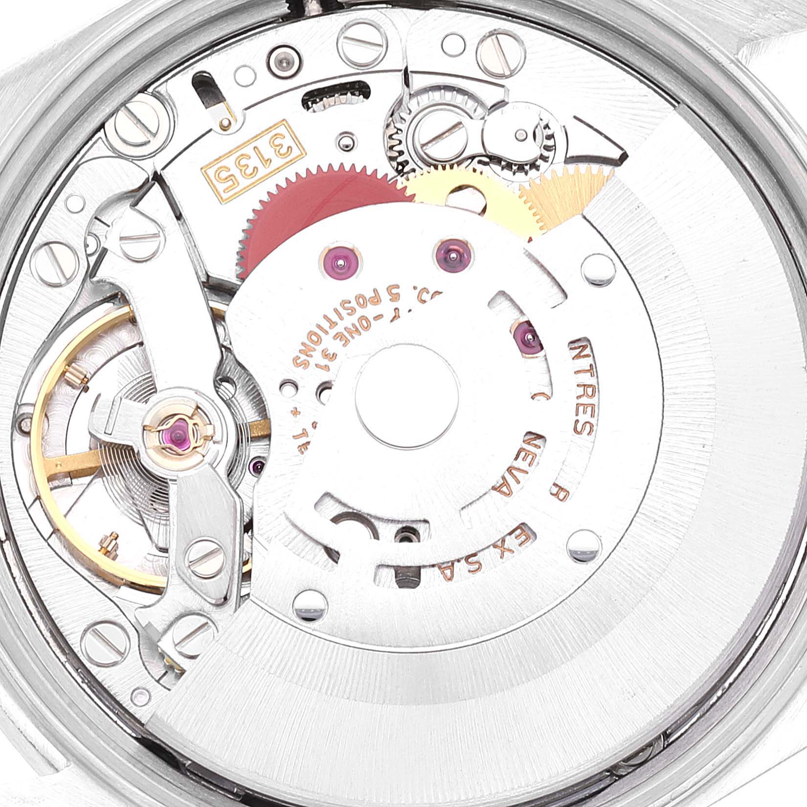 This image shows the internal movement mechanism of a Rolex Date 15210 Men's Stainless Steel Silver Dial 15210 Men's Stainless Steel Silver Dial model watch viewed from the back.