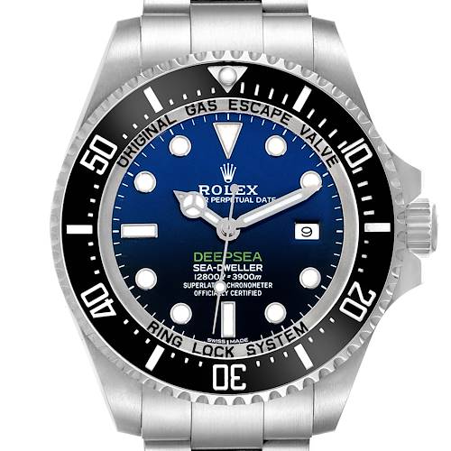 The Rolex Sea-Dweller model 116660 watch is shown from a front view, displaying its face, bezel, and part of the bracelet.