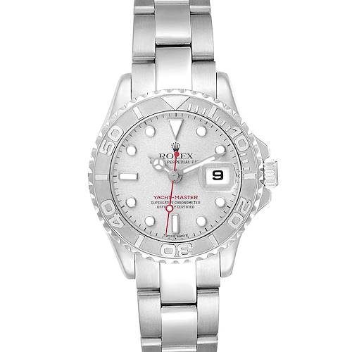 The image shows a frontal view of the Rolex Yacht-Master model 169622, displaying its dial, bezel, crown, and bracelet.