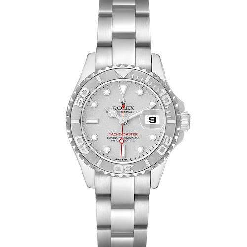 The Rolex Yacht-Master model 169622 men's watch is shown from a top-down angle, displaying the face, bezel, and part of the bracelet.