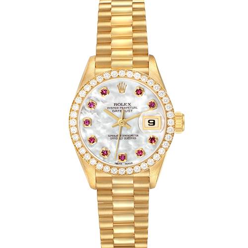 The Rolex President model number 69138 is shown from a top-down angle, highlighting the watch face, bezel, and part of the bracelet.