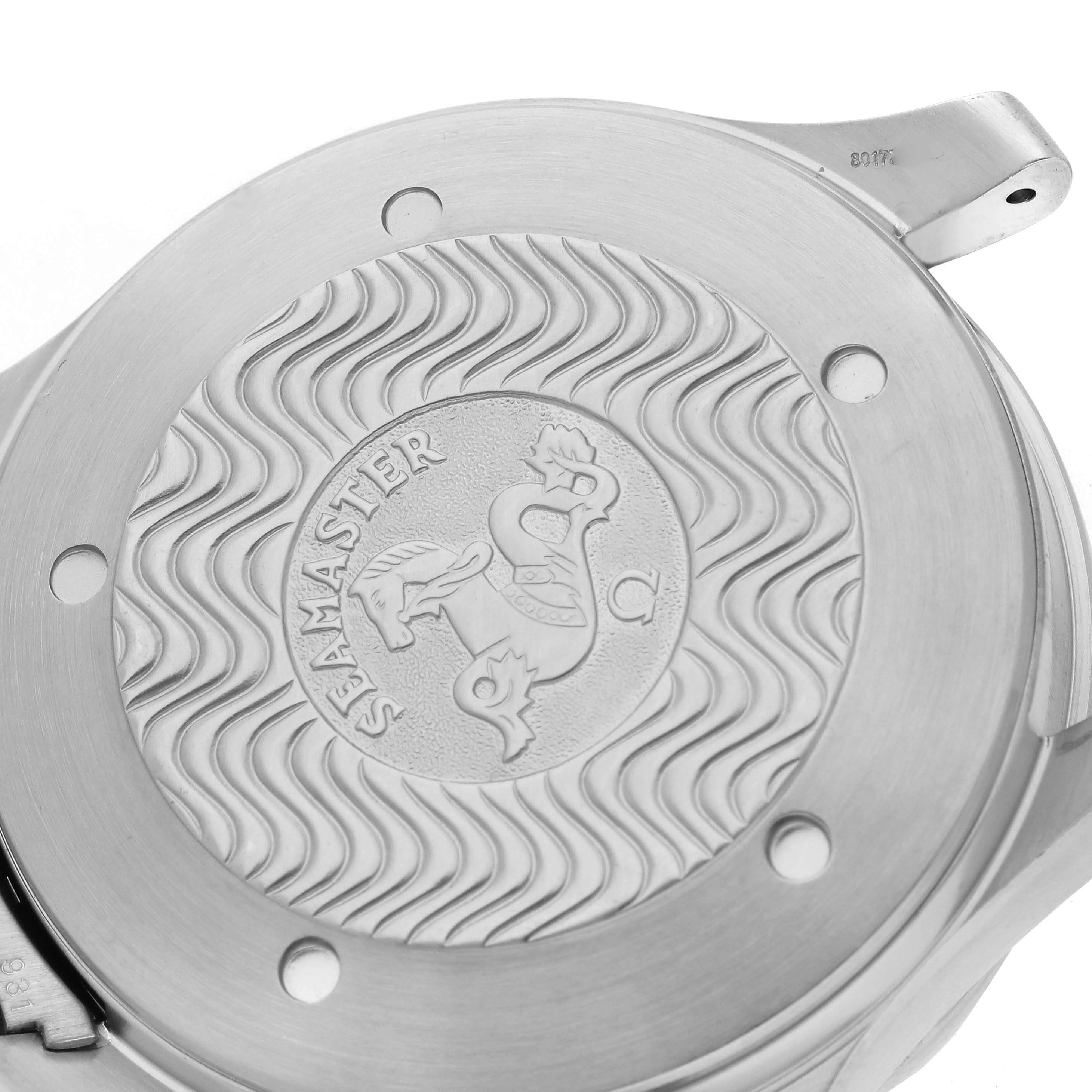 This is a close-up view of the Omega Seamaster 2538.20.00 Men's Stainless Steel White Dial 2538.20.00 Men's Stainless Steel White Dial watch case back, showcasing its engraved design.