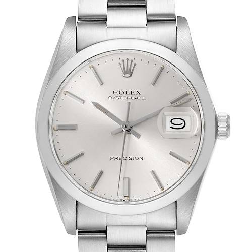 This image shows a front view of the Rolex Vintage Collection 6694 Men's Stainless Steel Silver Dial 6694 Men's Stainless Steel Silver Dial model, highlighting the dial, date window, and bracelet.