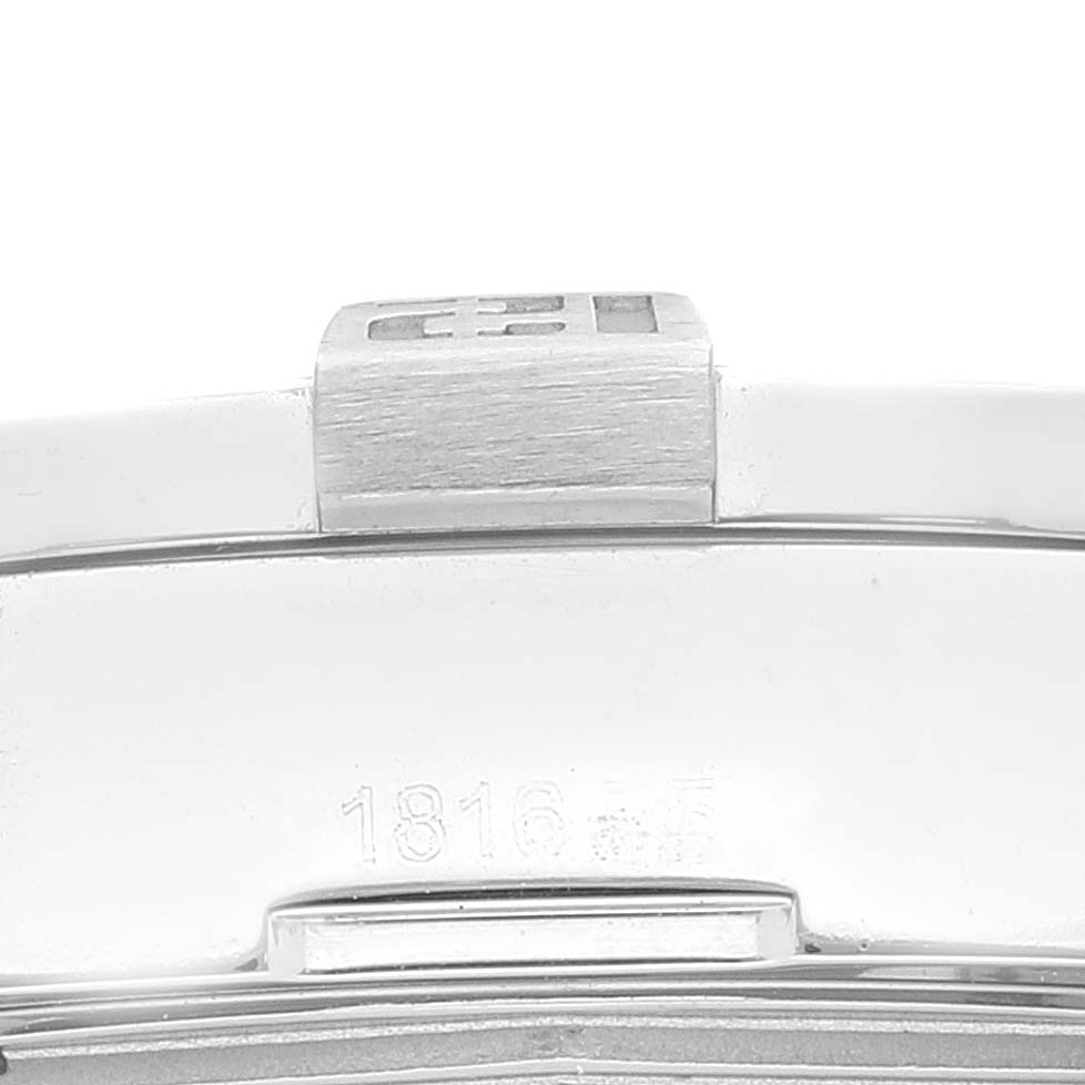 This image shows a close-up side view of a Breitling Avenger A3239011-C872-170A Men's Stainless Steel Mother of Pearl Dial A3239011-C872-170A Men's Stainless Steel Mother of Pearl Dial watch clasp, focusing on the deployment buckle and engraved markings.