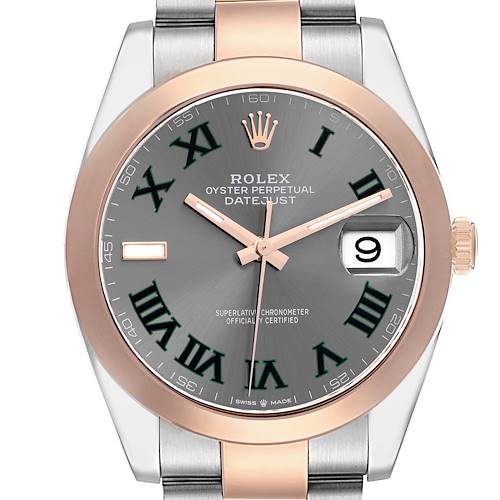 The Rolex Datejust 41 Model 126301 is shown from a top view, highlighting the watch's dial, bezel, crown, and part of the bracelet.