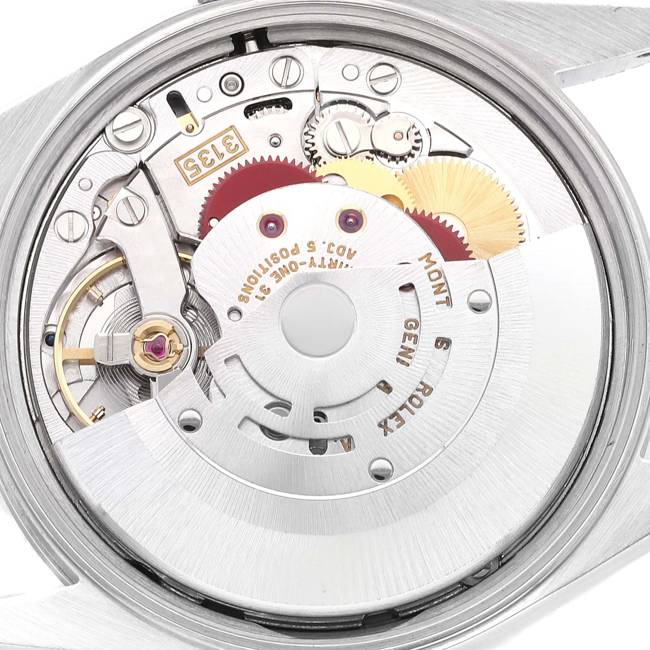 This image shows the internal mechanism of a Rolex Date 15200 Men's Stainless Steel Pink Dial 15200 Men's Stainless Steel Pink Dial model watch from the back.