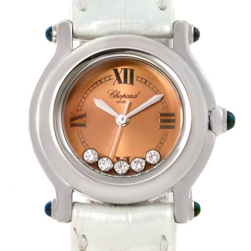The Chopard 27/8250-23 Women's Stainless Steel Brown Dial 27/8250-23 Women's Stainless Steel Brown Dial Happy Sport Diamond Bronze Dial Ladies Watch model 27/8250-23 is shown from a front angle.