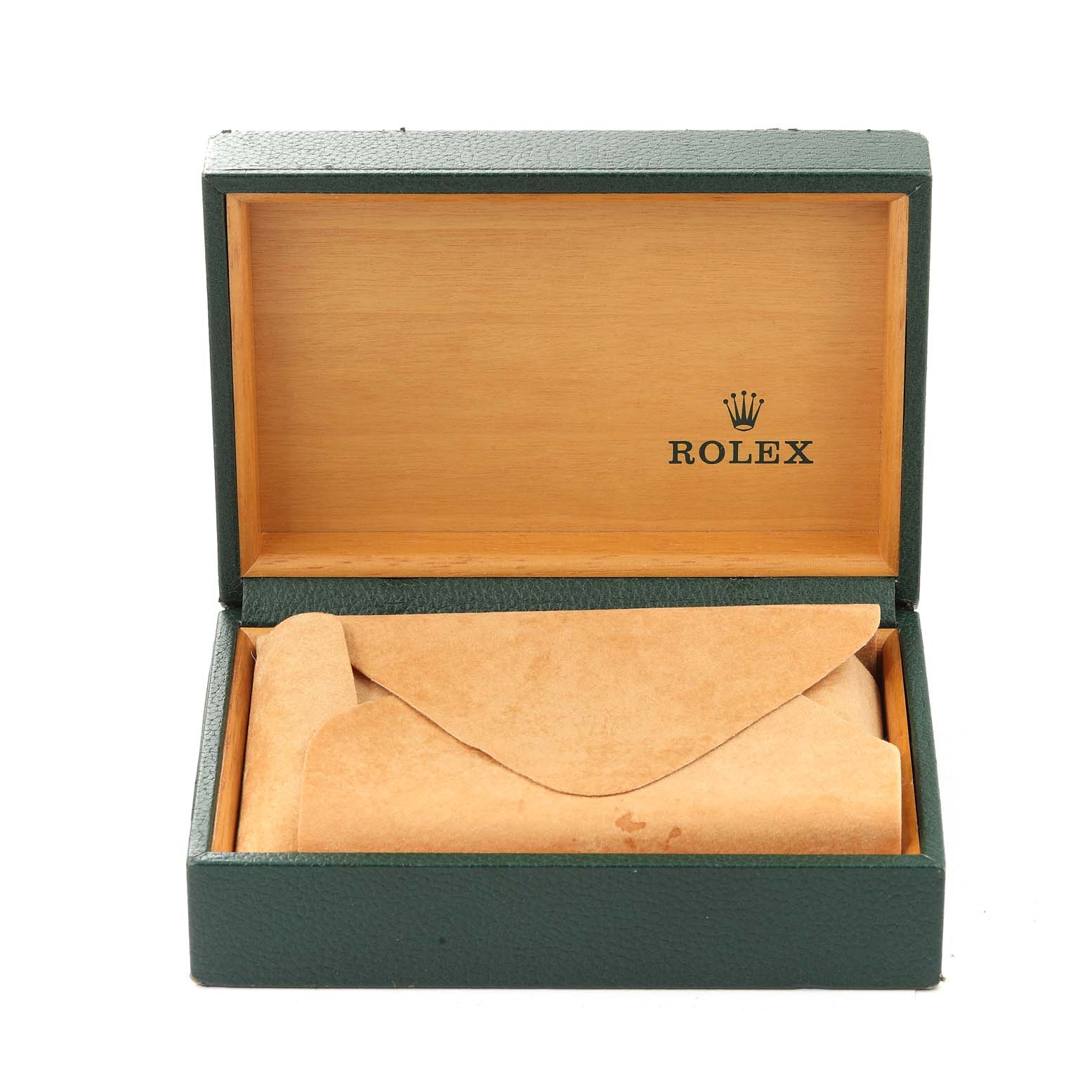 The image shows an open Rolex Date 15200 Men's Stainless Steel Black Dial 15200 Men's Stainless Steel Black Dial watch box, revealing the inner packaging.