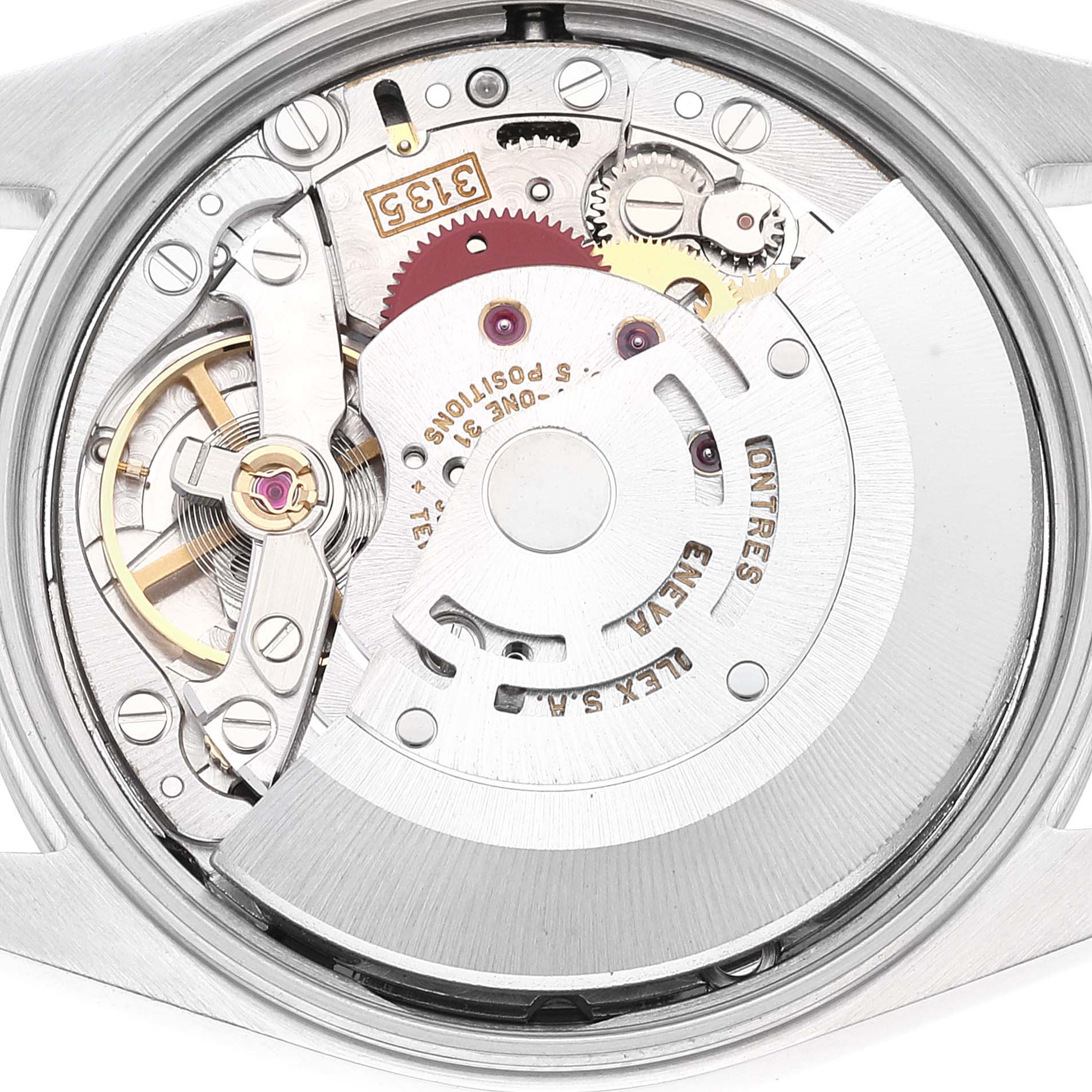 This is an internal view of a Rolex Date 15200 Men's Stainless Steel Black Dial 15200 Men's Stainless Steel Black Dial model watch, showcasing its automatic movement components.