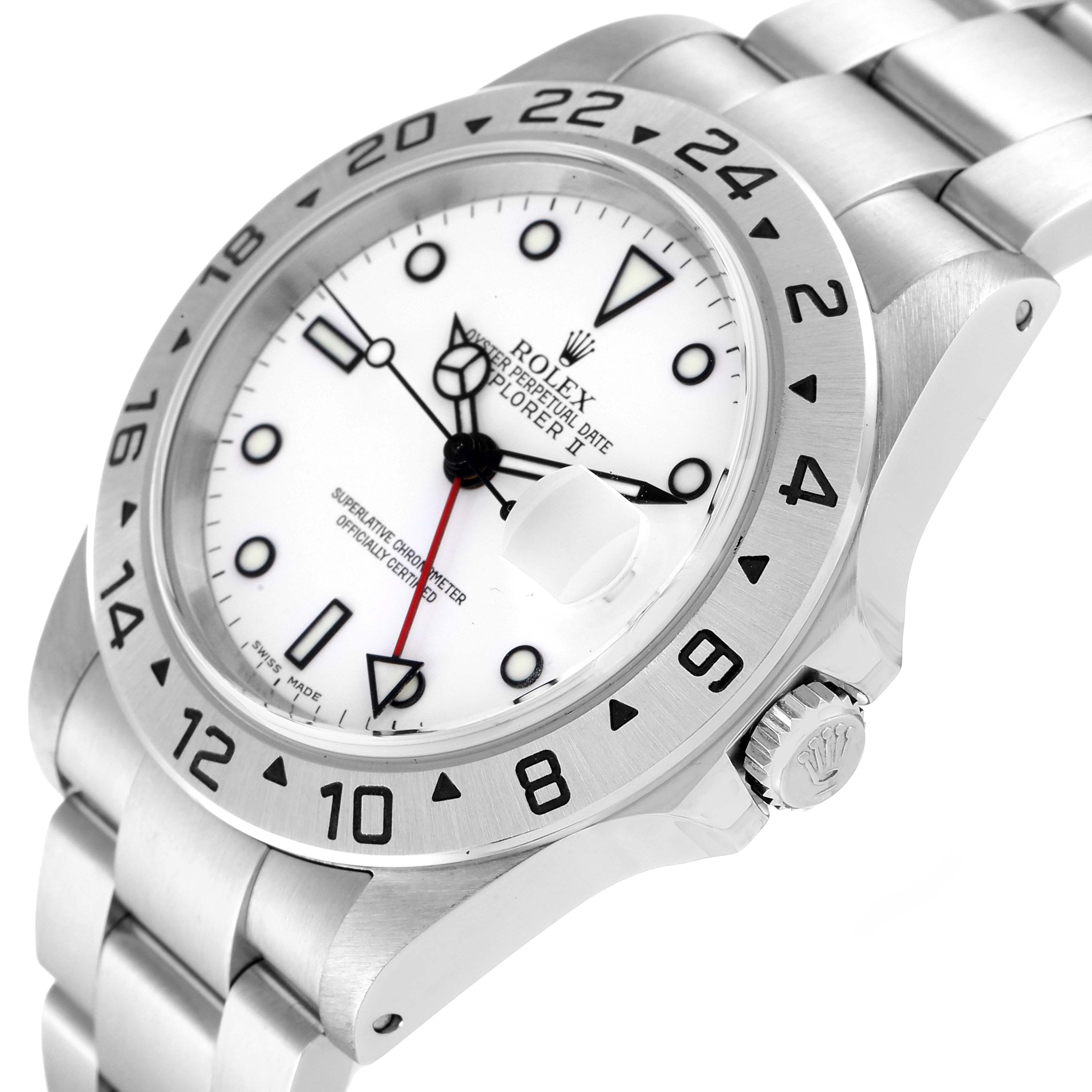 The image shows a close-up, angled view of the Rolex Explorer 16570 Men's Stainless Steel White Dial 16570 Men's Stainless Steel White Dial watch, highlighting the face, bezel, and part of the bracelet.