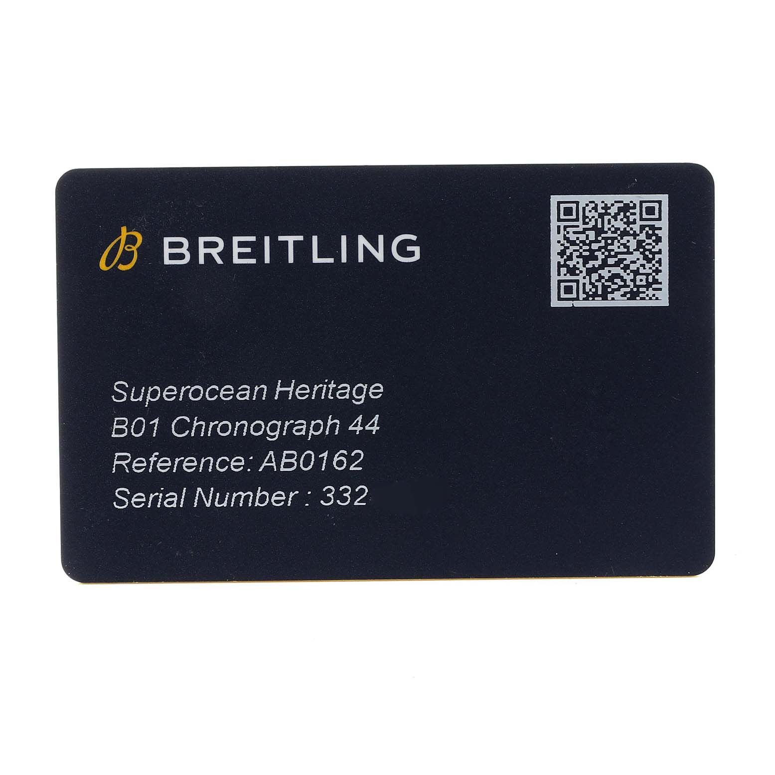 This image shows a rectangular information card for the Breitling Superocean AB0162 Men's Stainless Steel Silver Dial AB0162 Men's Stainless Steel Silver Dial Heritage B01 Chronograph 44.