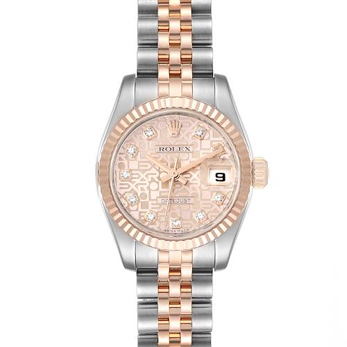The image shows a Rolex Datejust 179171 Women's Rose Gold Pink Dial 179171 Women's Rose Gold Pink Dial watch, with a full front view displaying its face, bezel, and bracelet.