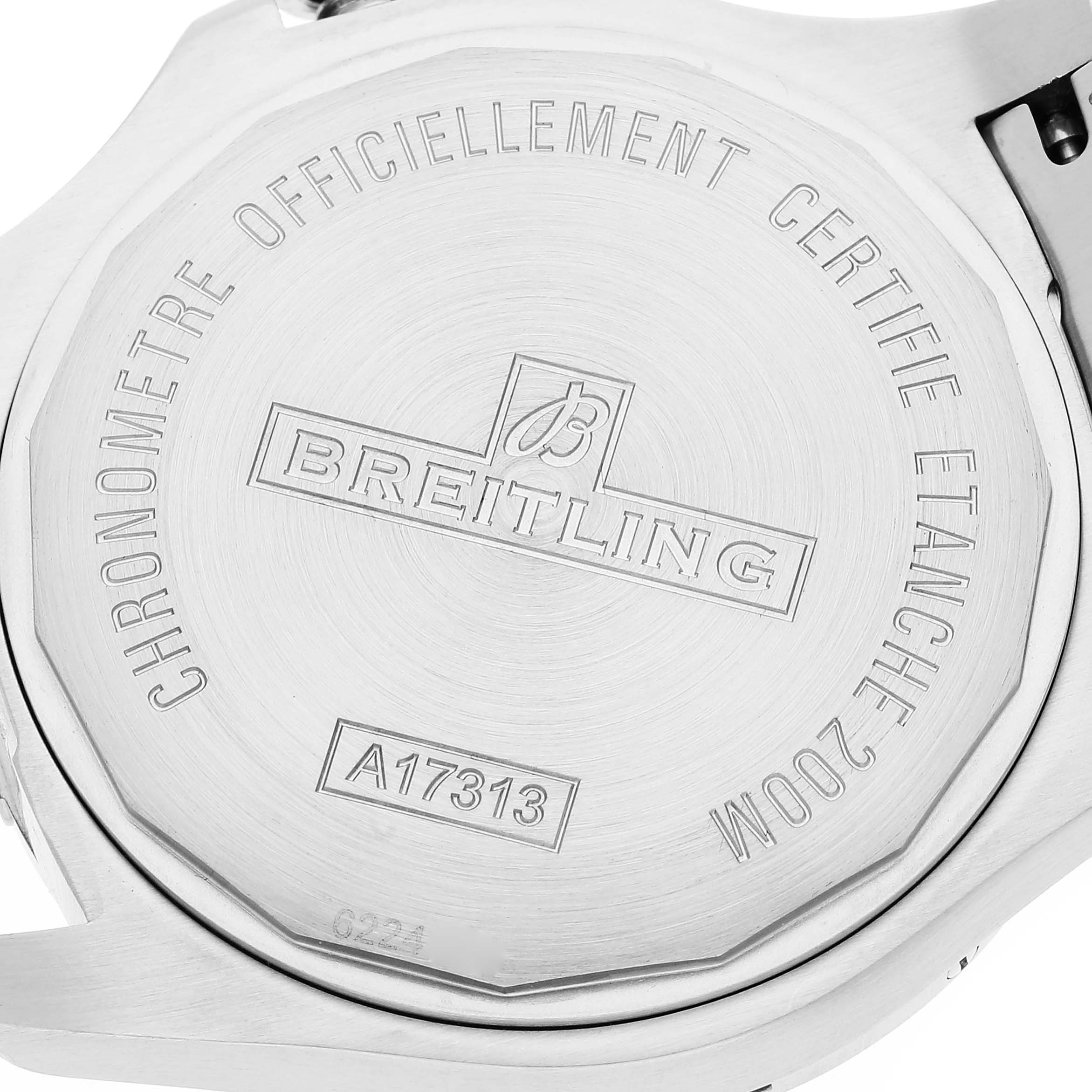 This image shows the case back of the Breitling Colt A17313 Men's Stainless Steel White Dial A17313 Men's Stainless Steel White Dial model watch.