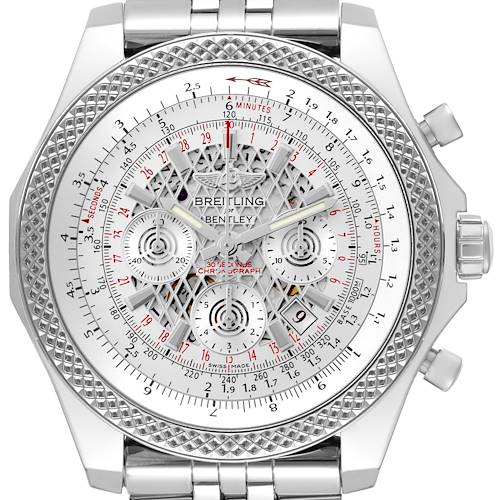 The image shows a front close-up view of the dial and bezel of the Breitling Bentley AB061112/G768-990A Men's Stainless Steel Silver Dial AB061112/G768-990A Men's Stainless Steel Silver Dial watch model.