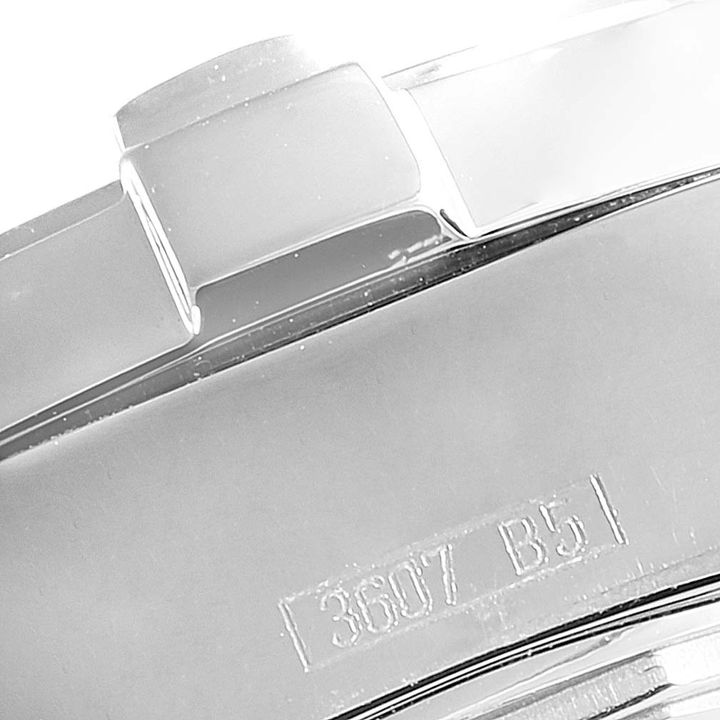 This close-up image of a Breitling A77380 Women's Stainless Steel Silver Dial A77380 Women's Stainless Steel Silver Dial Colt Oceane Stainless Steel Diamond Ladies Watch A77380 shows part of the bracelet and engraved model number.
