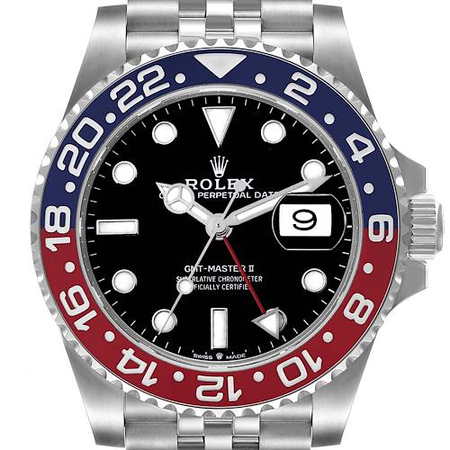 The image shows the face and bezel of the Rolex GMT-Master 126710 Men's Stainless Steel Black Dial 126710 Men's Stainless Steel Black Dial II watch at a front angle.