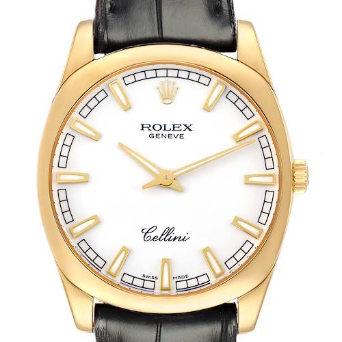 Photo of Rolex Cellini Danaos 18k Yellow Gold White Dial Mens Watch 4243 Box Card