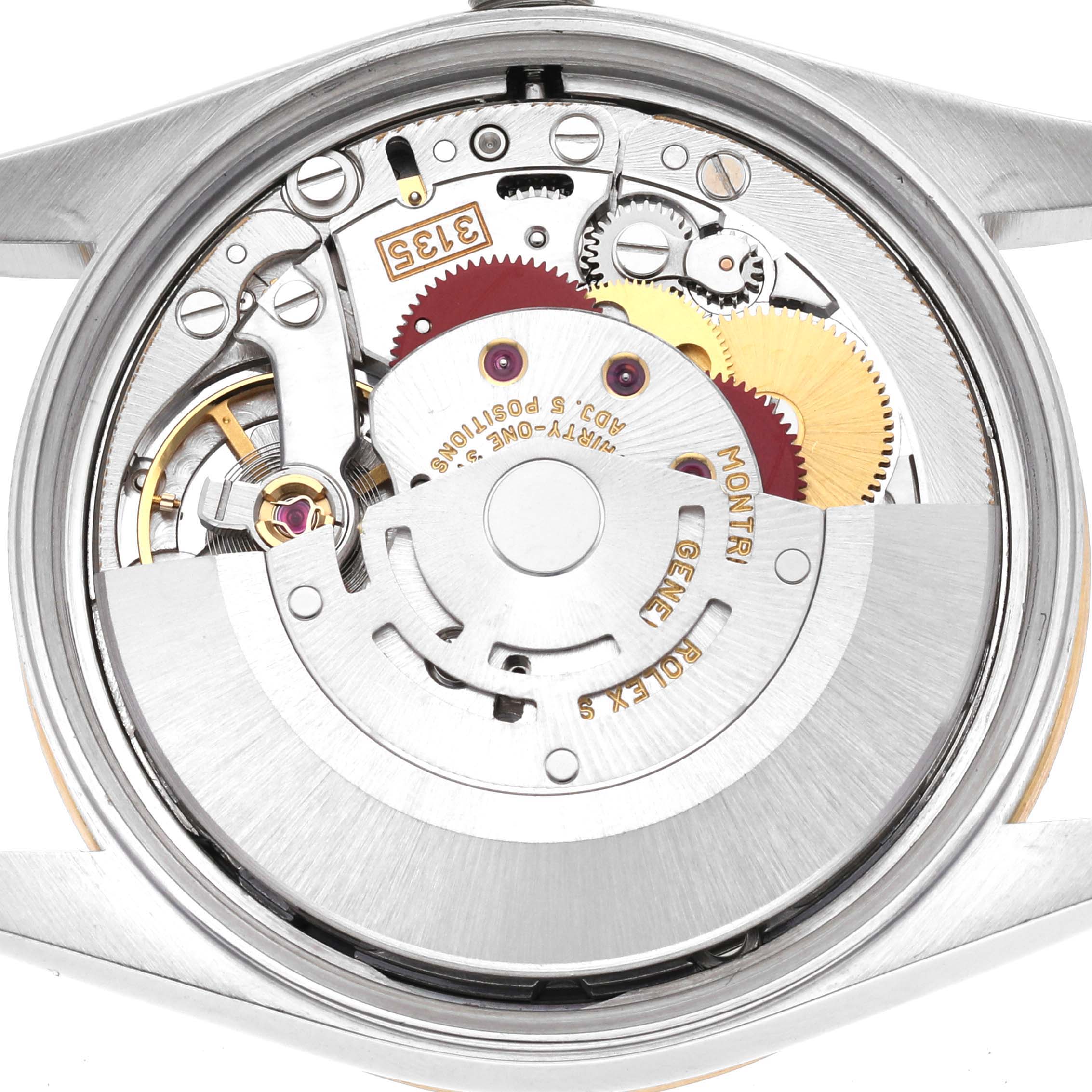This image shows the internal movement mechanism of a Rolex Date 15203 Men's Steel and Gold (two tone) White Dial 15203 Men's Steel and Gold (two tone) White Dial model, viewed from the back.