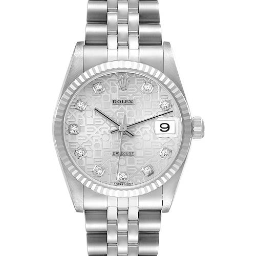 The Rolex Datejust 178274 Women's Stainless Steel Silver Dial watch is shown from the front, displaying the dial, bezel, case, and bracelet.