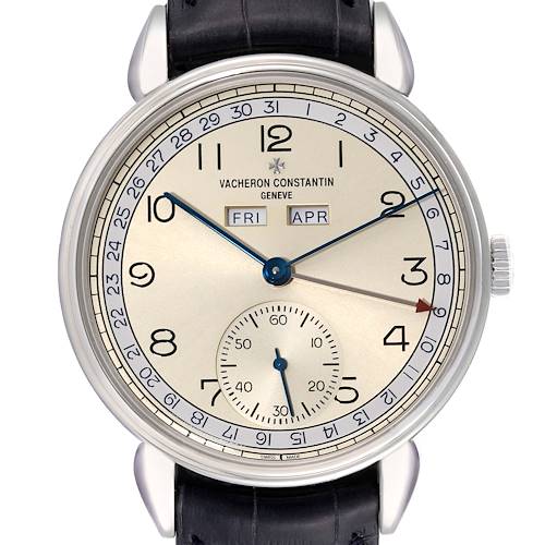 The image shows the Vacheron Constantin Historiques 3110V/000A-B426 Men's Stainless Steel Silver Dial 3110V/000A-B426 Men's Stainless Steel Silver Dial model watch, with a clear view of its dial, hands, and calendar windows.