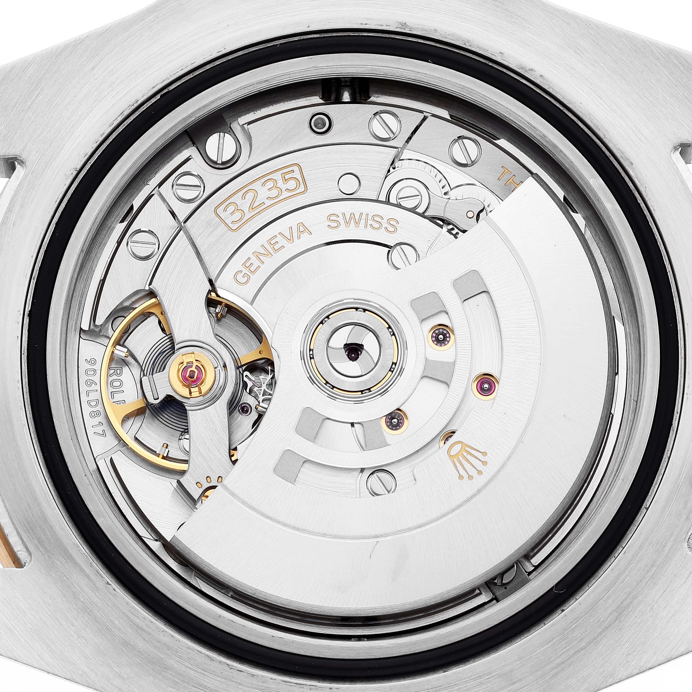 This image shows the intricate mechanical movement of the Rolex Sea-Dweller 126603 Men's Steel and Gold (two tone) Black Dial 126603 Men's Steel and Gold (two tone) Black Dial, viewed from the back.