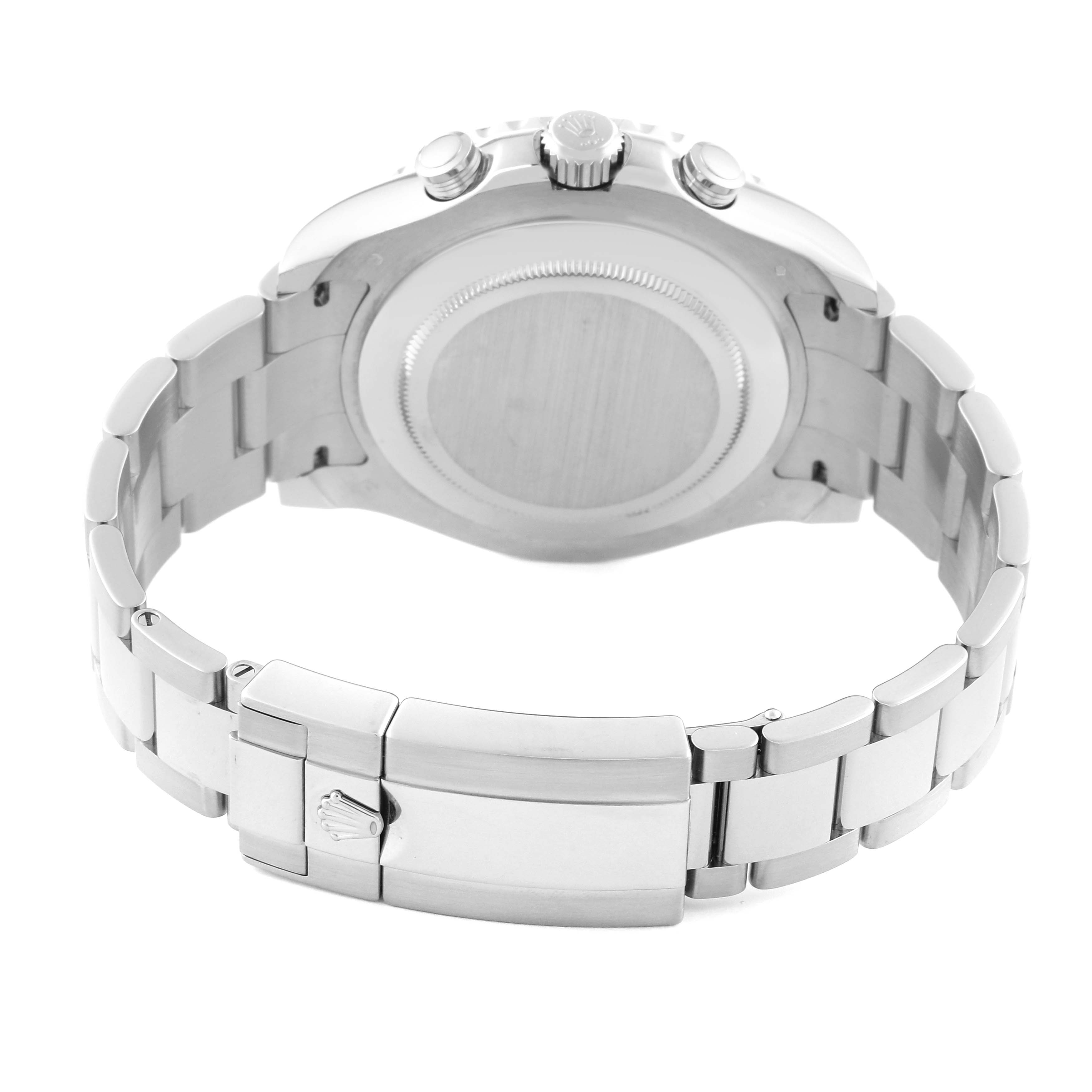 The image shows the back case and bracelet clasp of a Rolex Yacht-Master 116689 Men's White Gold Silver Dial 116689 Men's White Gold Silver Dial watch from a rear angle.
