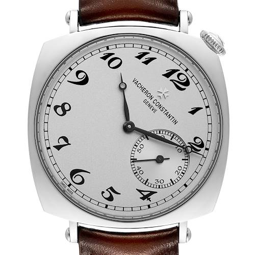 The image shows the face of a Vacheron Constantin Historiques 1100S/000G-B734 Men's White Gold Silver Dial 1100S/000G-B734 Men's White Gold Silver Dial watch, highlighting its dial, hands, and small seconds sub-dial.