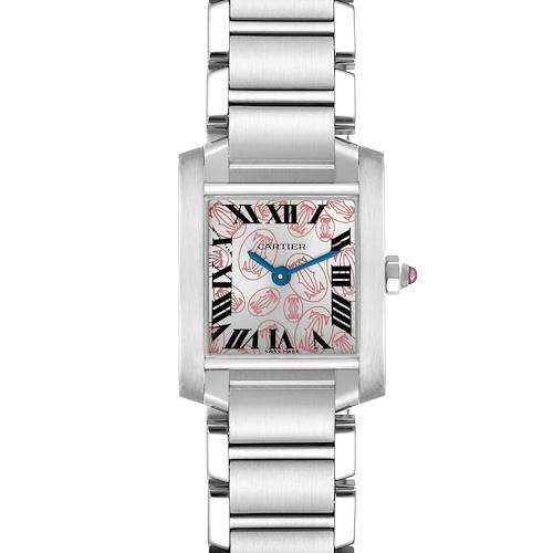 The image shows a front view of a Cartier Tank Francaise W51031Q3 Women's Stainless Steel Silver Dial W51031Q3 Women's Stainless Steel Silver Dial watch, displaying the dial, case, and portion of the metal bracelet.