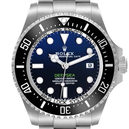 The Rolex Sea-Dweller 136660 Men's Stainless Steel Blue Dial is shown from the front, displaying the dial, bezel, and part of the bracelet.