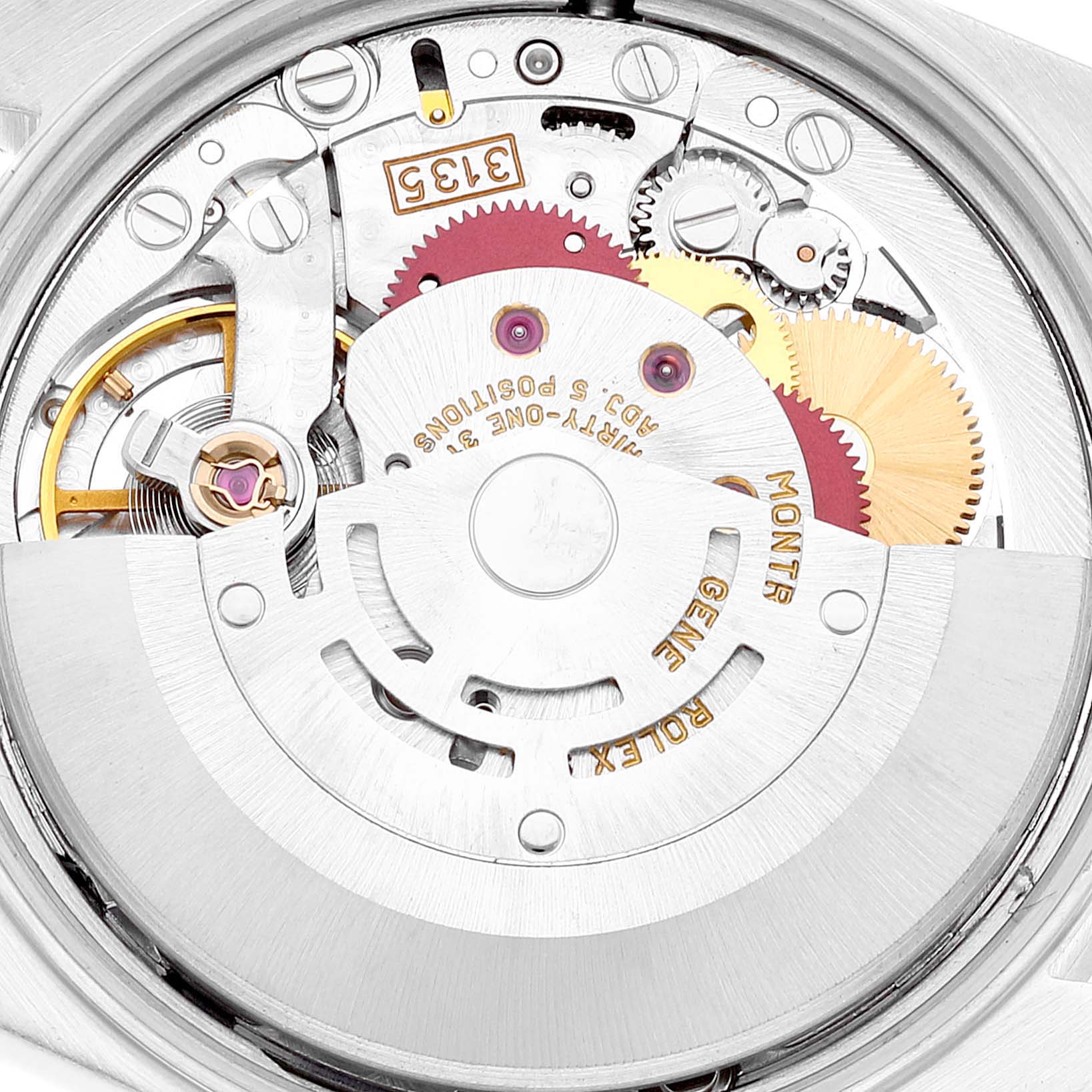 This image shows the movement mechanism of a Rolex Date 15210 Men's Stainless Steel Silver Dial 15210 Men's Stainless Steel Silver Dial model watch from a top-down angle.
