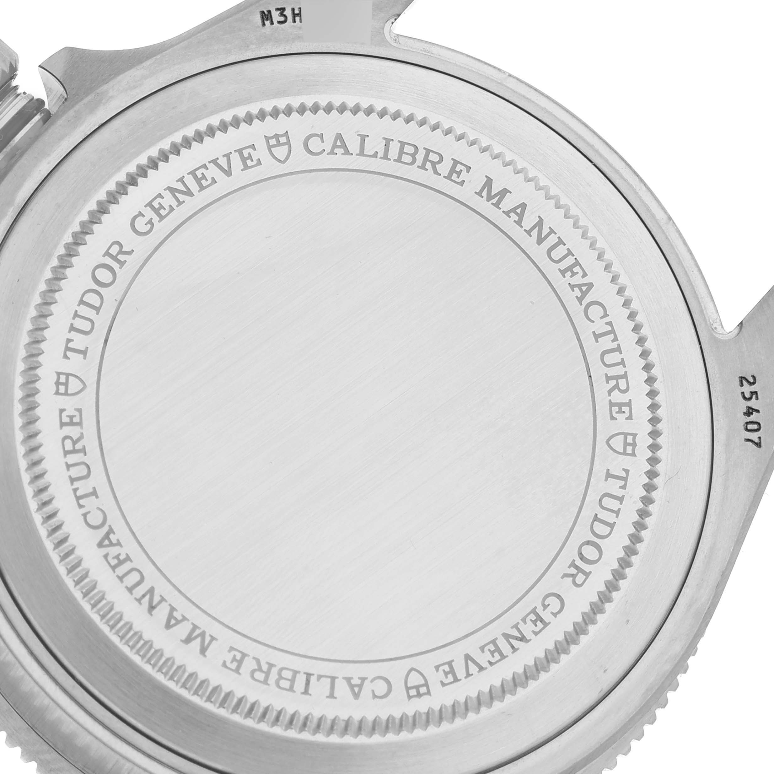 The image shows the case back of the Tudor Pelagos 25407N Men's Titanium Black Dial 25407N Men's Titanium Black Dial watch from an angled side view.