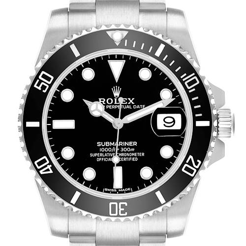 The Rolex Submariner 116610 Men's Stainless Steel Black Dial watch is shown from the front, displaying the dial, bezel, case, and part of the bracelet.