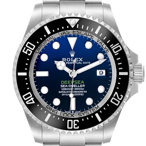 The Rolex Sea-Dweller 73113 Men's Stainless Steel Blue Dial watch is shown from the front, highlighting the dial, bezel, and case.
