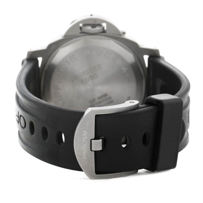 The image shows the back case and rubber strap with buckle of the Panerai Luminor PAM00055 Men's Titanium Black Dial PAM00055 Men's Titanium Black Dial watch.