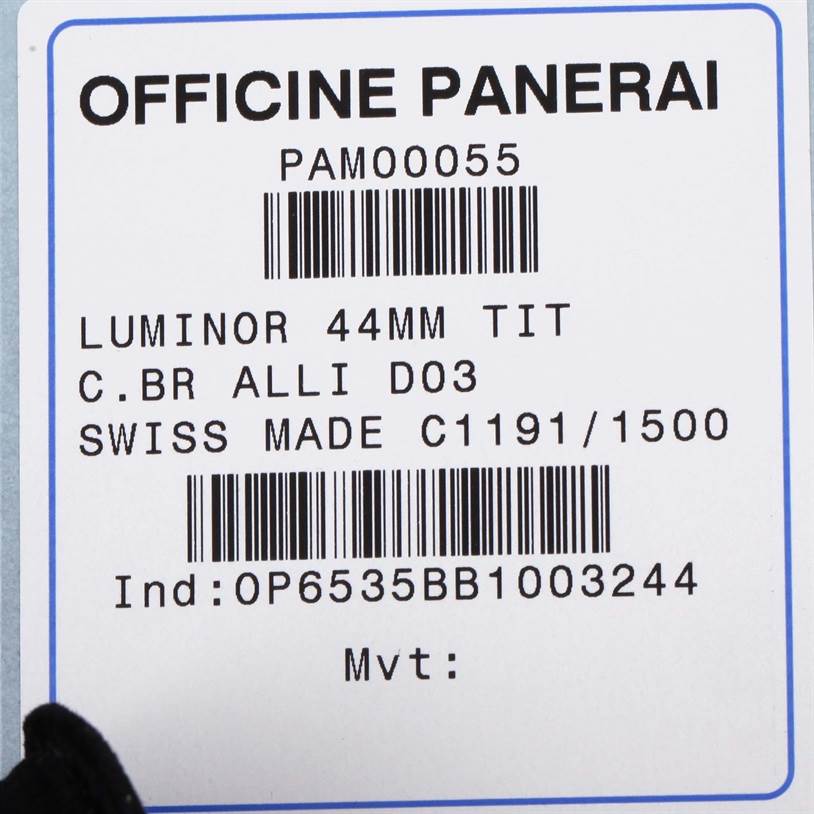 Panerai Luminor PAM00055 Men's Titanium Black Dial PAM00055 Men's Titanium Black Dial Base 44mm Titanium Watch PAM055 PAM00055