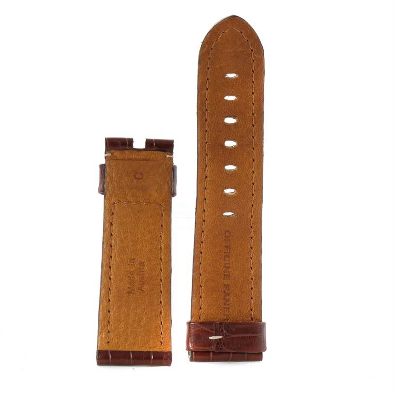 This image shows a pair of brown leather straps for a Panerai Luminor PAM00055 Men's Titanium Black Dial PAM00055 Men's Titanium Black Dial watch, viewed from the front.