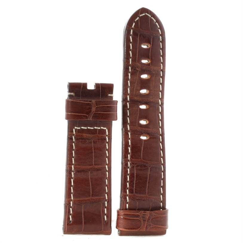 This image shows two separate brown leather straps for a Panerai Luminor PAM00055 Men's Titanium Black Dial PAM00055 Men's Titanium Black Dial watch, viewed from the top.