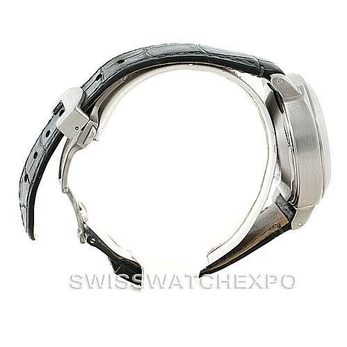 This image shows a side view of the Panerai Luminor PAM119 Men's Stainless Steel Blue Dial PAM119 Men's Stainless Steel Blue Dial watch, highlighting the case and strap.